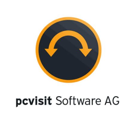 Logo von pcvisit Software AG mit zwei Pfeilen in einem Kreis.