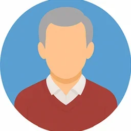 Eine schematische Darstellung eines älteren Mannes mit grauen Haaren in einem roten Pullover.